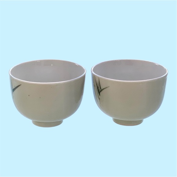 Porcelain Japanese Bamboo Design Cups / Bowls~ Set of 2 - Picture 2 of 6